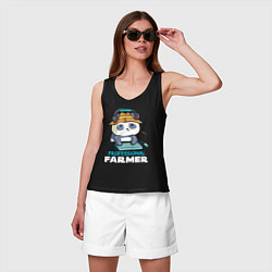 Майка женская хлопок Professional Farmer - панда геймер, цвет: черный — фото 2