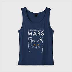 Майка женская хлопок Thirty Seconds to Mars rock cat, цвет: тёмно-синий
