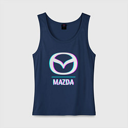 Майка женская хлопок Значок Mazda в стиле glitch, цвет: тёмно-синий