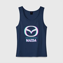 Майка женская хлопок Значок Mazda в стиле glitch, цвет: тёмно-синий