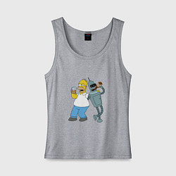 Майка женская хлопок Drunk Homer and Bender, цвет: меланж