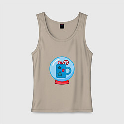 Майка женская хлопок Зимний сладкий горячий напиток, чашка и карамель, цвет: миндальный