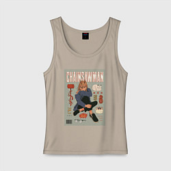 Майка женская хлопок Пауэр из Chainsaw Man, цвет: миндальный