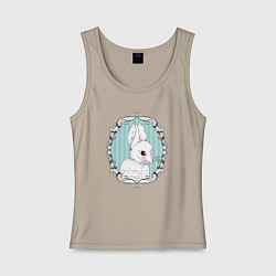 Майка женская хлопок Кролик в рамке, цвет: миндальный