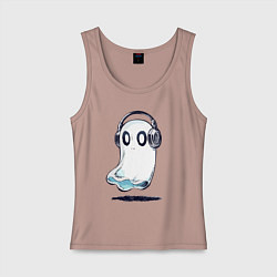 Женская майка Прикольный призрак в наушниках