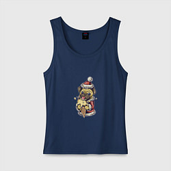 Майка женская хлопок Новогодний мопсик с мороженым, цвет: тёмно-синий