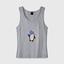 Майка женская хлопок Счастливый пингвин, цвет: меланж