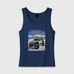 Майка женская хлопок Chrysler Jeep Wrangler в зимних горах, цвет: тёмно-синий