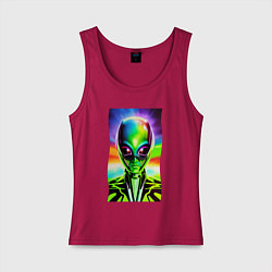 Майка женская хлопок Alien - neural network - neon glow - pop art, цвет: маджента