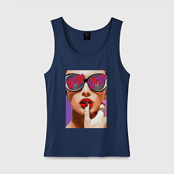 Майка женская хлопок Портрет девушки в стиле поп-арт, цвет: тёмно-синий