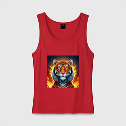 Майка женская хлопок Огненный тигр, цвет: красный