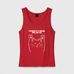 Майка женская хлопок Twenty One Pilots rock cat, цвет: красный