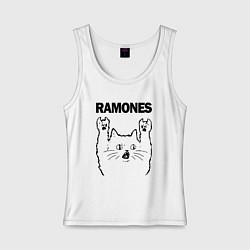 Майка женская хлопок Ramones - rock cat, цвет: белый