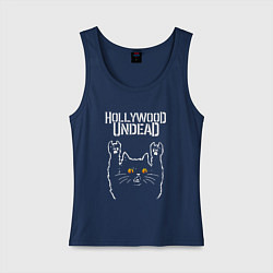 Майка женская хлопок Hollywood Undead rock cat, цвет: тёмно-синий