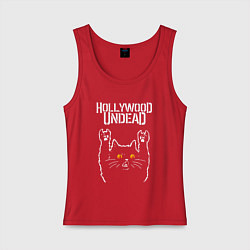 Майка женская хлопок Hollywood Undead rock cat, цвет: красный