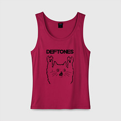 Майка женская хлопок Deftones - rock cat, цвет: маджента