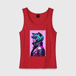 Майка женская хлопок Прикольный фиолетовый котейка - нейросеть, цвет: красный