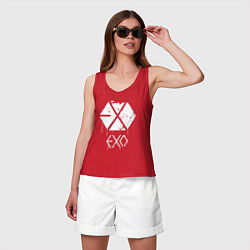 Майка женская хлопок EXO лого, цвет: красный — фото 2