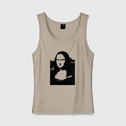 Майка женская хлопок Mona Lisa in black white, цвет: миндальный