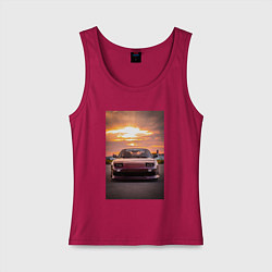 Майка женская хлопок Авто в багровом закате, цвет: маджента