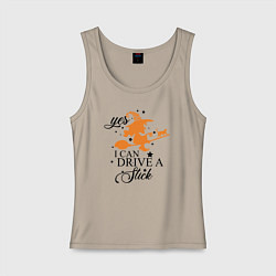 Майка женская хлопок Yes i can drive a stick, цвет: миндальный