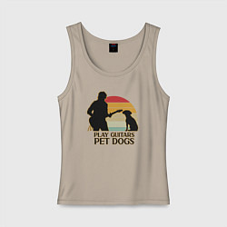 Майка женская хлопок Гитары и собаки, цвет: миндальный