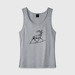 Майка женская хлопок Олень бежит на гору, цвет: меланж