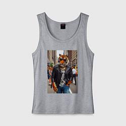 Майка женская хлопок Cool tiger on the streets of New York - ai art, цвет: меланж