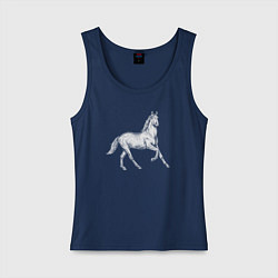 Майка женская хлопок Белая лошадь на скаку, цвет: тёмно-синий