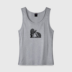 Майка женская хлопок Ежик и кактус, цвет: меланж