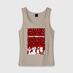 Майка женская хлопок Семья лам на новогодних каникулах, цвет: миндальный