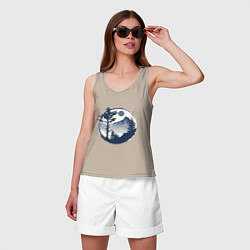 Майка женская хлопок Горный пейзаж в круге, цвет: миндальный — фото 2