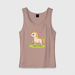 Майка женская хлопок Лошадка на лугу, цвет: пыльно-розовый