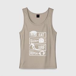 Майка женская хлопок Еда сон серфинг, цвет: миндальный