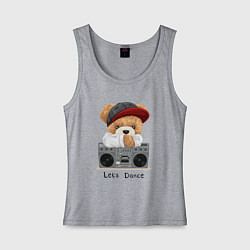 Майка женская хлопок Плюшевый медвежонок меломан, цвет: меланж