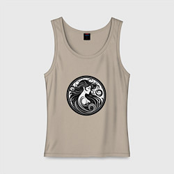 Майка женская хлопок Трайбл узор девушки тату, цвет: миндальный