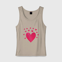 Майка женская хлопок Сердце с сердечками вокруг, цвет: миндальный