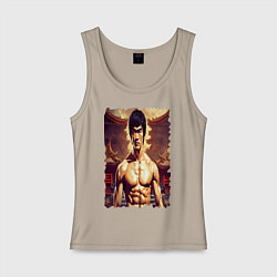 Майка женская хлопок Брюс Ли актер, цвет: миндальный