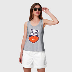 Майка женская хлопок Сердечная панда, цвет: меланж — фото 2