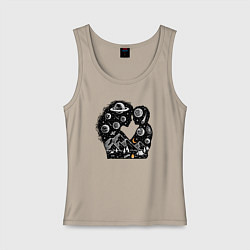 Майка женская хлопок Space family, цвет: миндальный