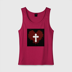 Майка женская хлопок Сердце крест черный квадрат, цвет: маджента