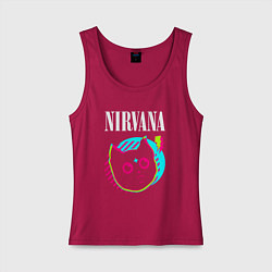 Майка женская хлопок Nirvana rock star cat, цвет: маджента