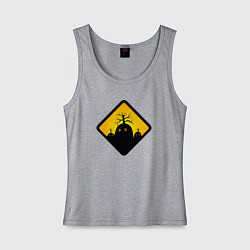 Майка женская хлопок Знаки опасности - болотные монстры, цвет: меланж