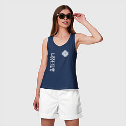 Майка женская хлопок Обережная символика руси - быть добру, цвет: тёмно-синий — фото 2