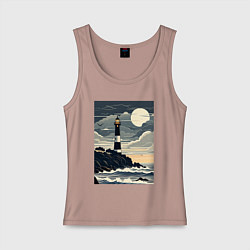 Женская майка Маяк в луном свете