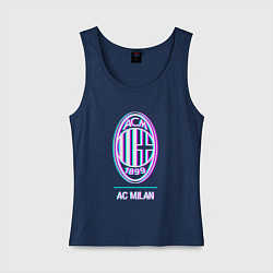 Майка женская хлопок AC Milan FC в стиле glitch, цвет: тёмно-синий