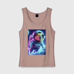 Майка женская хлопок Полёт капибары в космосе - неон, цвет: пыльно-розовый