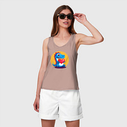 Майка женская хлопок Динозаврик с сердечком, цвет: пыльно-розовый — фото 2