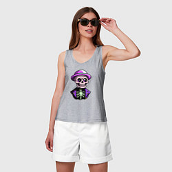 Майка женская хлопок Скелет в фиолетовой шляпе, цвет: меланж — фото 2