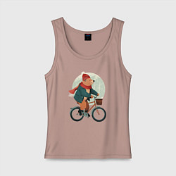 Майка женская хлопок Медвежонок на велосипеде, цвет: пыльно-розовый